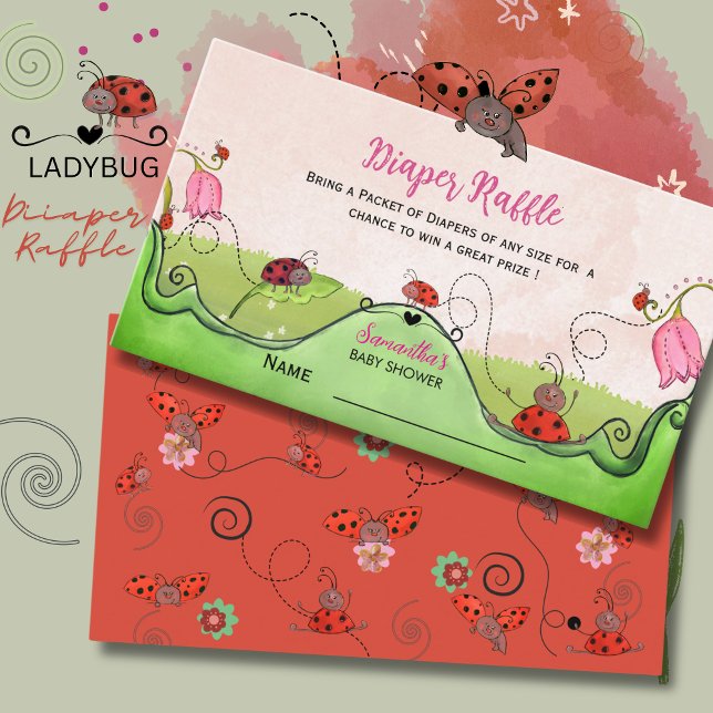 Cartão De Informações Whimsical Sweet Little Lady Ladybug Diaper Raffle  (Whimsical Sweet Little Lady Ladybug Diaper Raffle Enclosure Card)