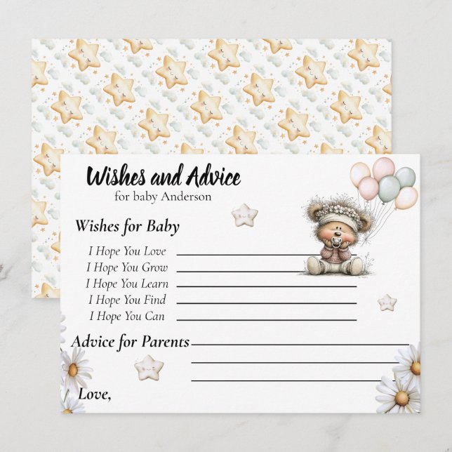 Cartão De Informações Whimsical Teddy Bear Baby Shower Design  (Frente/Verso)