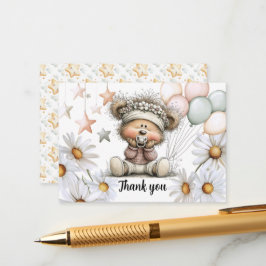 Cartão De Informações Whimsical Teddy Bear Baby Shower Thank You