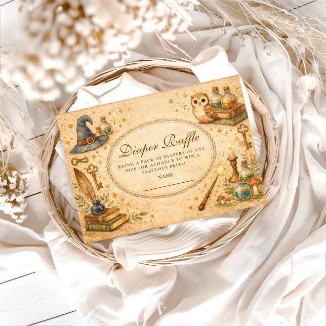 Cartão De Informações Whimsical Wizard Magic Diapper Raffle (Criador carregado)