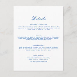 Cartão De Informações White and Blue Wedding Details