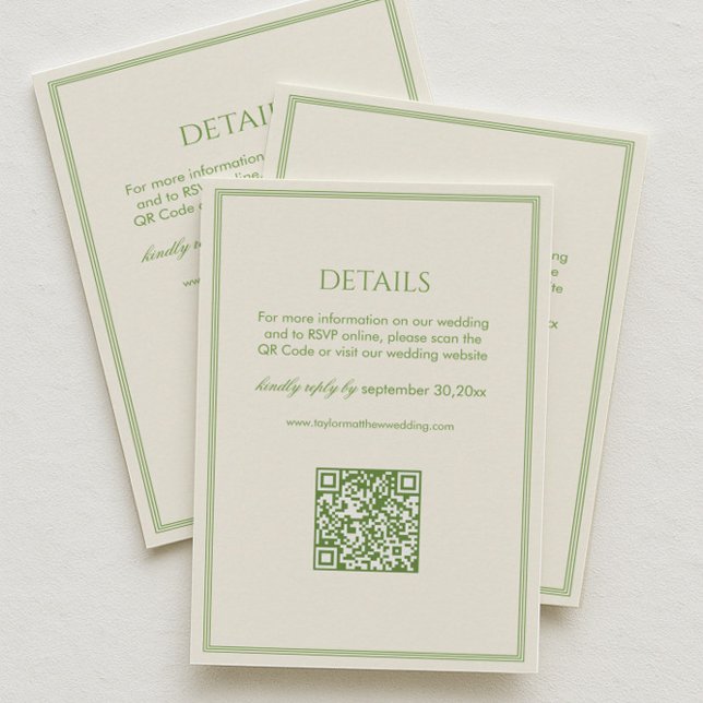 Cartão De Informações White and Green Wedding Details Qr Code (Criador carregado)