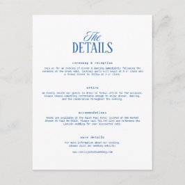 Cartão De Informações White and Navy Blue Wedding Details