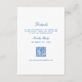 Cartão De Informações White and Navy Blue Wedding Details