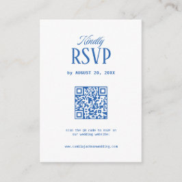 Cartão De Informações White and Navy Blue Wedding Rsvp Qr code