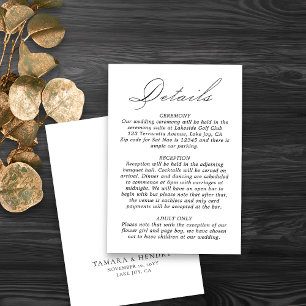 Cartão De Informações White do Script de Caligrafia Detalhes do Casament