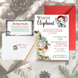 Cartão De Informações White Elephant Party Rules Card | Funny & Elegant