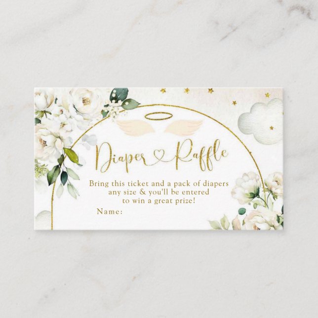 Cartão De Informações White Floral Baby Heavy Enviado Fralda Raffle (Frente)
