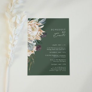 Cartão De Informações White Floral   Calendário Verde Escuro de Eventos