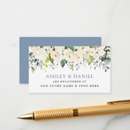 Cartão De Informações White Floral Dusty Blue Weding Registry