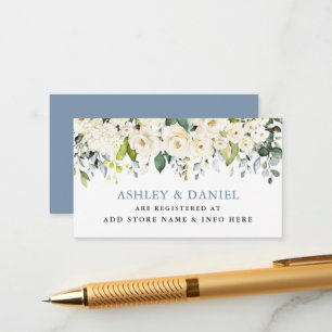 Cartão De Informações White Floral Dusty Blue Weding Registry