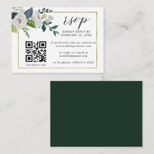 Cartão De Informações White Floral Emerald Dourado Código QR Casamento R