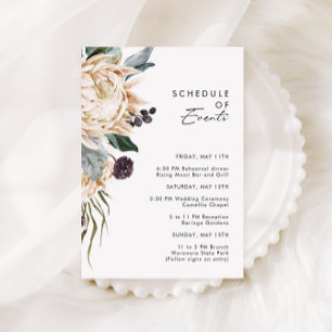 Cartão De Informações White Floral Schedule of Events Enclosure Card