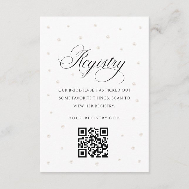 Cartão De Informações White Pearls Bridal Shower Registry Card (Frente)