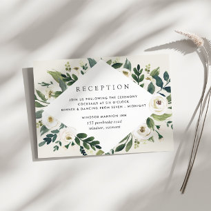 Cartão De Informações White Peony   Recepção de casamento Floral de Aqua