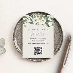 Cartão De Informações White Peony RSVP de Casamento de Código QR Flora