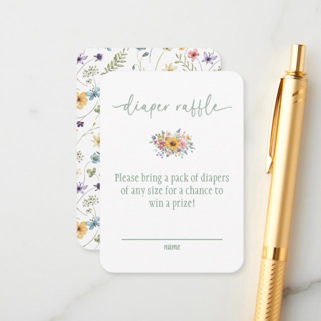 Cartão De Informações Wildflower Green Baby Shower Diaper Raffle Card (Frente/Verso In Situ)