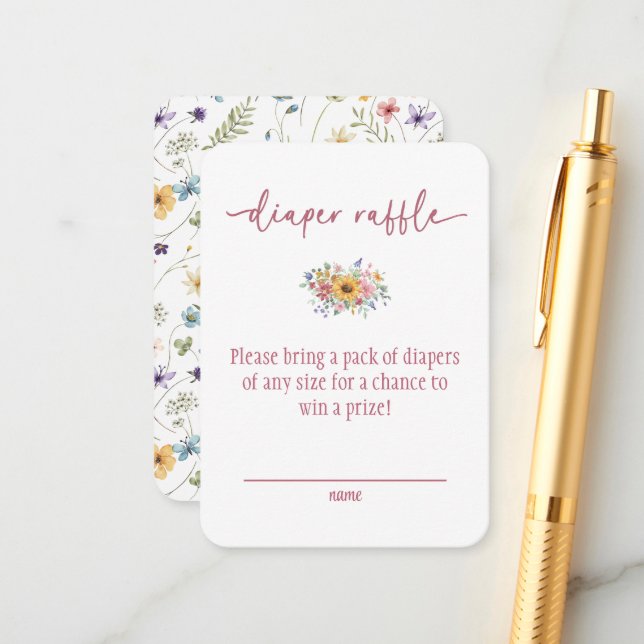 Cartão De Informações Wildflower Rose Baby Shower Diaper Raffle Card (Frente/Verso In Situ)