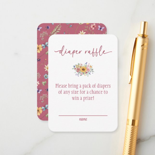 Cartão De Informações Wildflower Solid Rose Baby Shower Diaper Raffle  (Frente/Verso In Situ)