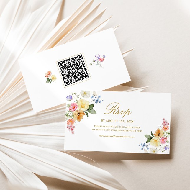 Cartão De Informações Wildflower Wedding QR Code RSVP Card (Criador carregado)