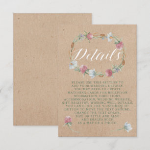 Cartão De Informações Wildflower Wreath Sobre O Casamento De Kraft Count