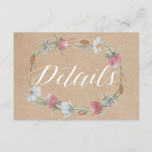 Cartão De Informações Wildflower Wreath Sobre O Casamento De Kraft Count