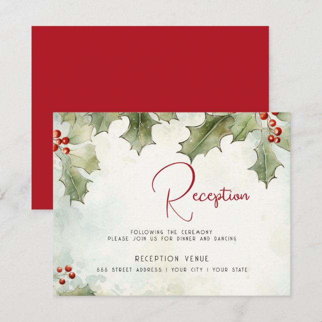 Cartão De Informações Winter Holly e Berries (Frente/Verso)