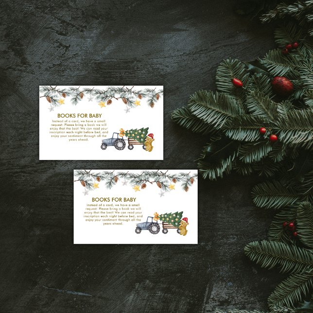 Cartão De Informações Winter X'mas Tree Tractor Bear Books Baby Shower (Winter X'mas Tree Tractor Bear Books Baby Shower Enclosure Card)