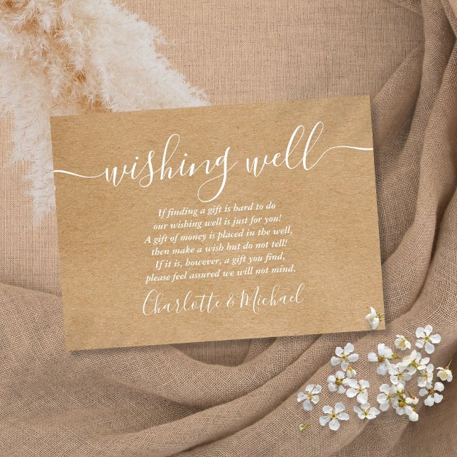 Cartão De Informações Wishing Bem Signature Rustic Kraft Wedding (Wishing Well Signature Script Rustic Kraft Wedding Enclosure Card)