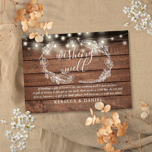 Cartão De Informações Wishing Bem String Luzes Rustic Wood Casamento