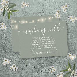 Cartão De Informações Wishing well String Lights Sage Green Weding