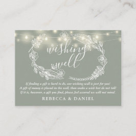 Cartão De Informações Wishing well String Lights Sage Green Weding
