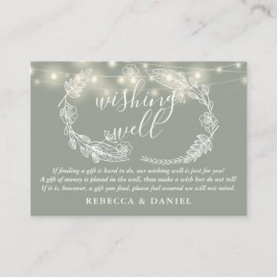 Cartão De Informações Wishing well String Lights Sage Green Weding