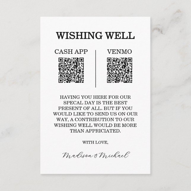 Cartão De Informações Wishing Well Wedding QR Code Enclosure Card (Frente)