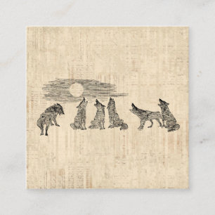 Cartão De Informações Wolves Howling na Lua Vintage Wolf Art
