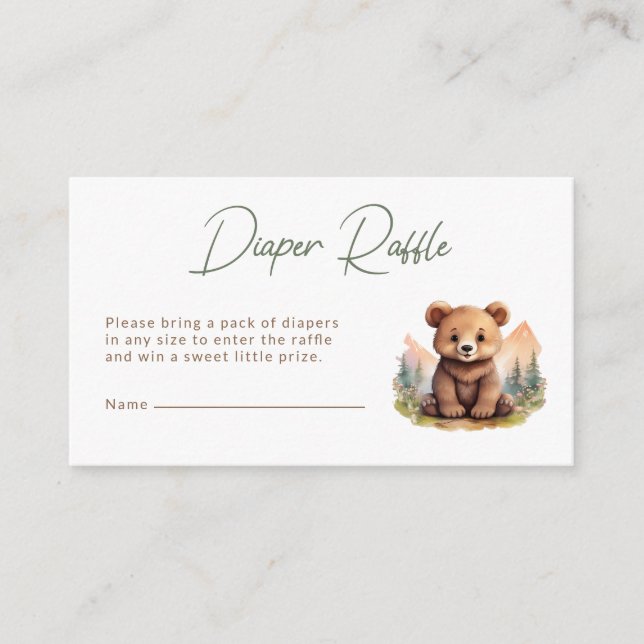 Cartão De Informações Woodland Cute Baby Bear Diaper Raffle Card (Frente)