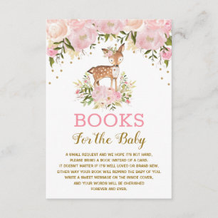 Cartão De Informações Woodland Deer Pink Dourado Floral Livros para Bebê