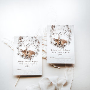 Cartão De Informações Woodland Deer Winter Fralda Raffle Chá de fraldas