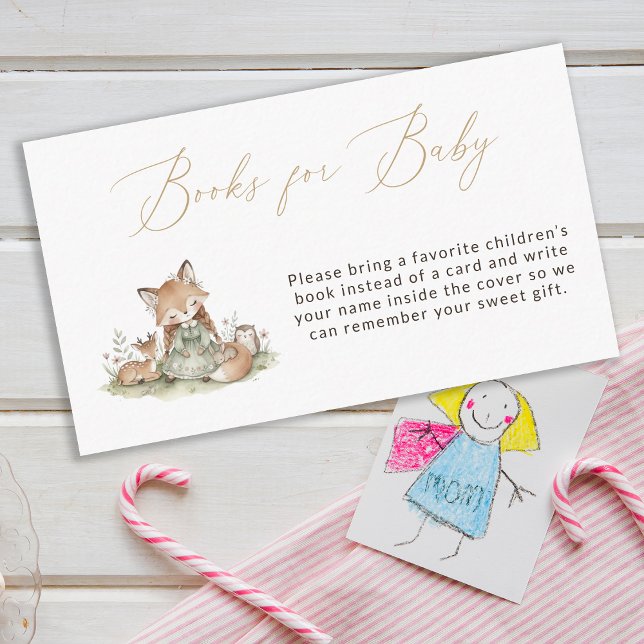 Cartão De Informações Woodland Fox Girl Baby Shower Books for Baby (Criador carregado)