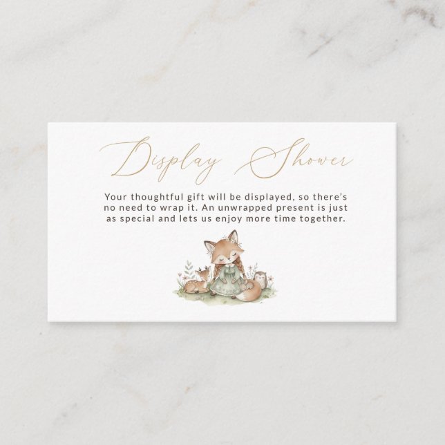 Cartão De Informações Woodland Fox Girl Baby Shower Display Card (Frente)