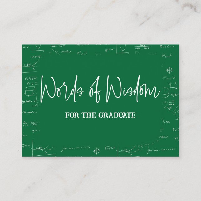 Cartão De Informações Words of Wisdom Green Math Graduation Advice (Frente)