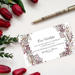 Cartão De Informações Wreath Floral Wedding Website | Vermelho escarlate