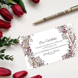 Cartão De Informações Wreath Floral Wedding Website Vermelho escarlate