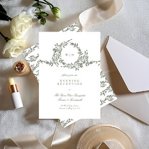 Cartão De Informações Wreath Monograma Sage Recepção Elegante Verde