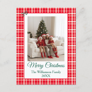 Cartão De Informações Xadrez Vermelho Gingham Feliz Natal Foto