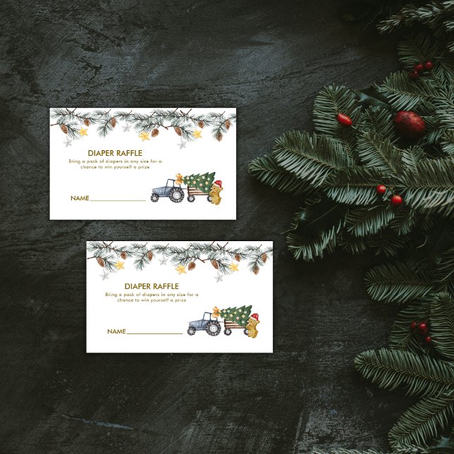 Cartão De Informações X'mas Tree Tractor Bear Diaper Raffle Baby Shower (X'mas Tree Tractor Bear Diaper Raffle Baby Shower Enclosure Card)