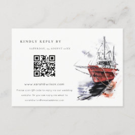 Cartão De Informações Yacht Sailboat Watercolor Casamento QR Code RSVP