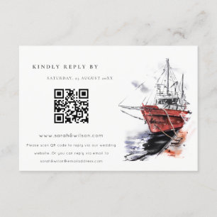 Cartão De Informações Yacht Sailboat Watercolor Casamento QR Code RSVP