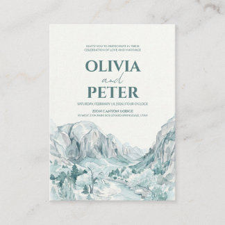 Cartão De Informações Zion National Park Watercolor Mountain Wedding