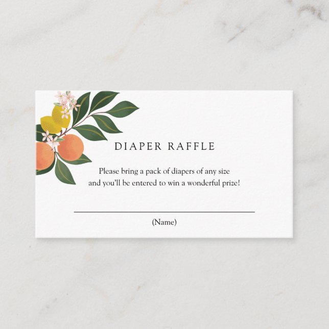 Cartão de inserção da rifa de fraldas cítricas (Frente)